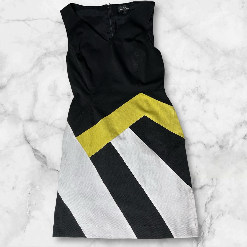 Tahari Black, Yellow, and White Mini Dress
